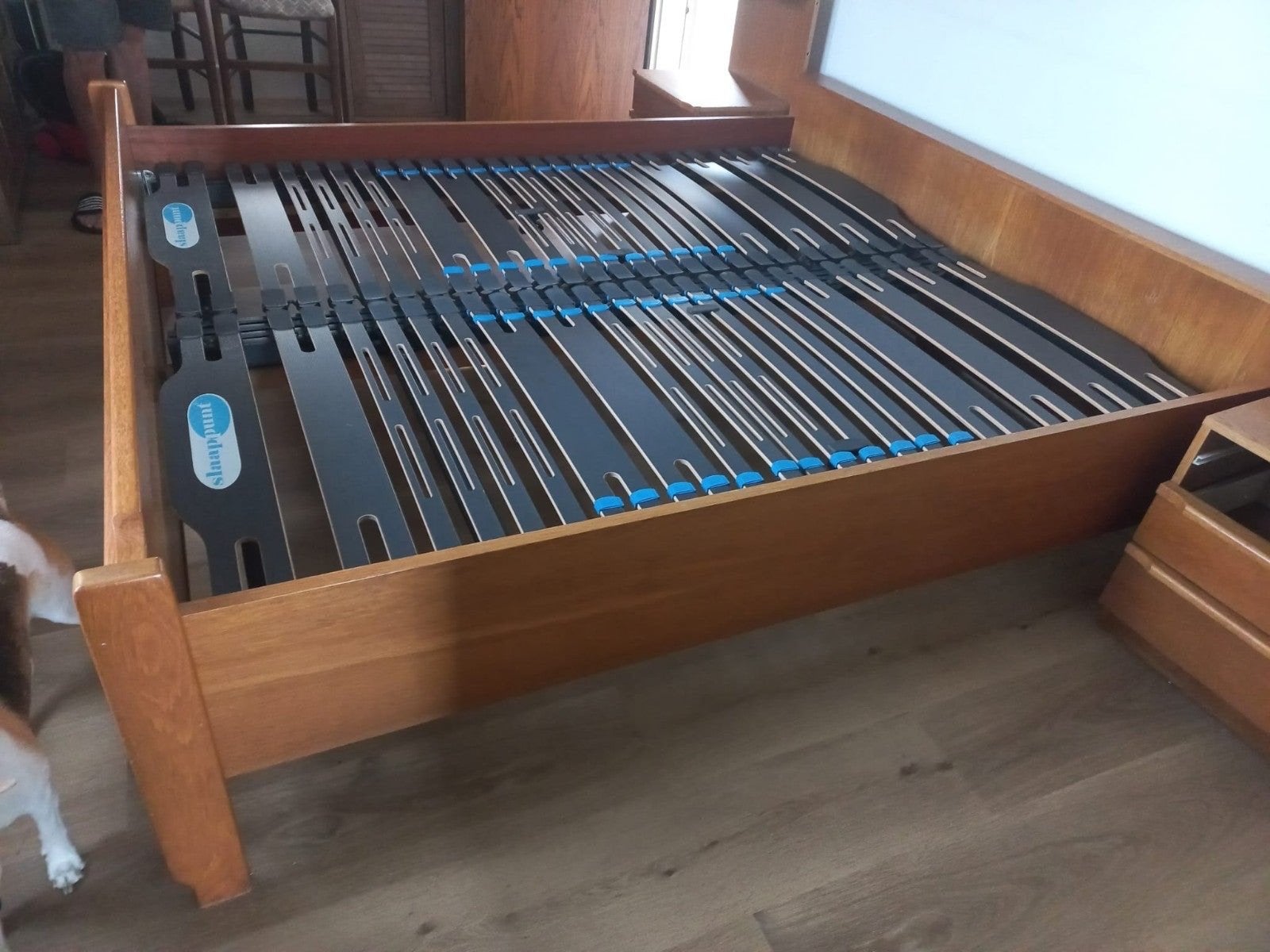 Massief houten bed 180x200 met ladekastjes, Huis en Inrichting, Slaapkamer | Bedden, Ophalen, Gebruikt, Tweepersoons, 180 cm