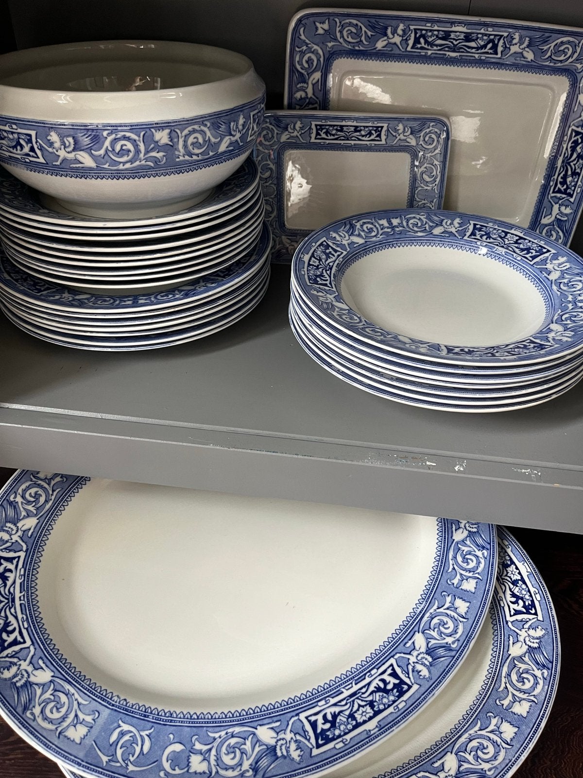 Vintage Soho Pottery Solian Ware Servies  borden blauw wit, Ophalen
