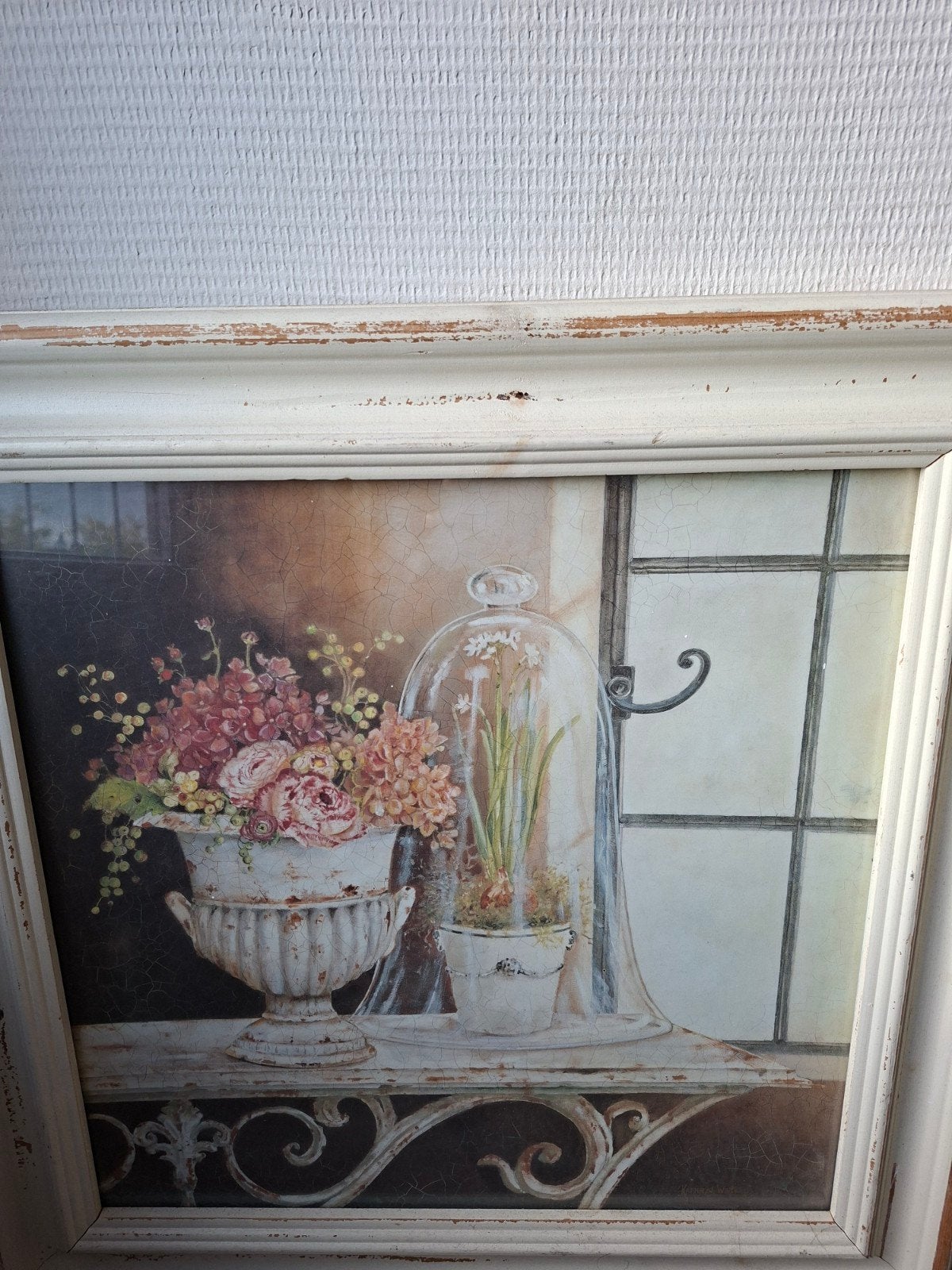 Schilderij met bloemen en glazen stolp, Ophalen, 50 – 75, Gebruikt, Schilderij