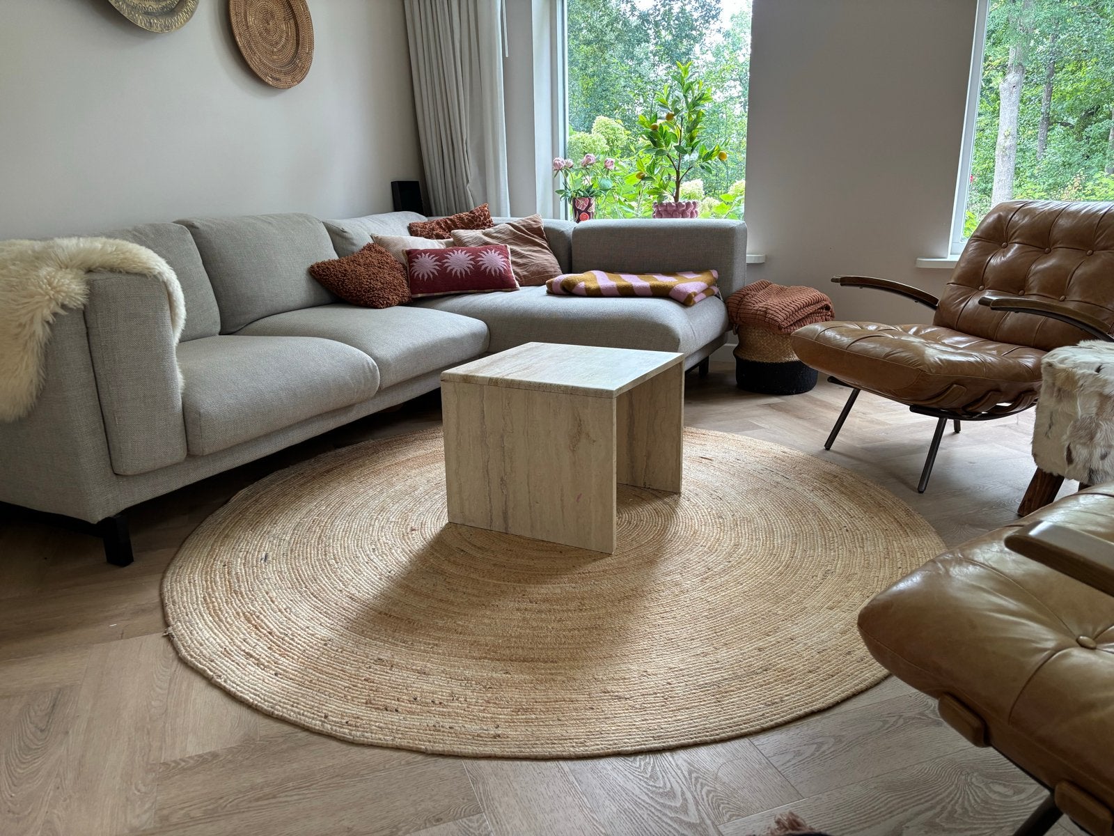 Rond jute vloerkleed - 200 cm doorsnee, Huis en Inrichting, Ophalen, Beige, Rond, 200 cm of meer