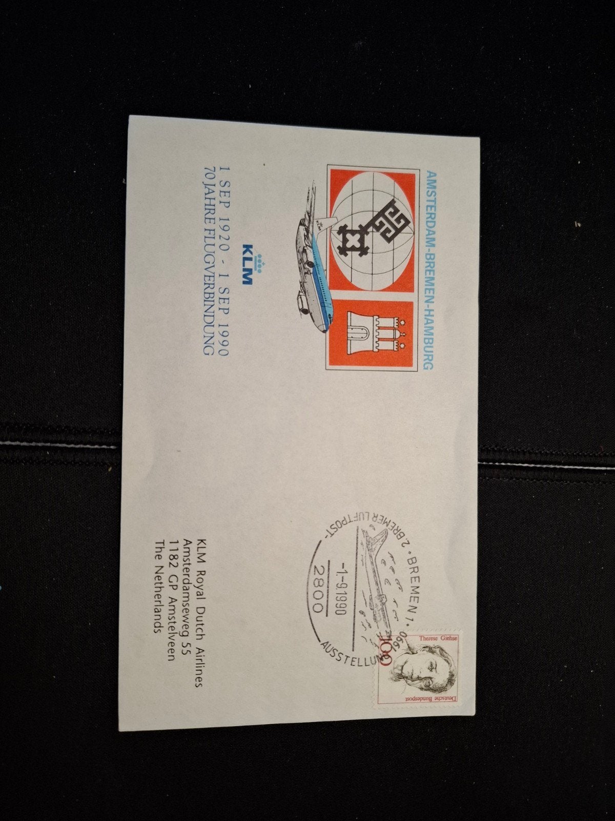 KLM 70 jaar lijnvlucht Bremen-Hamburg envelop, Ophalen of Verzenden