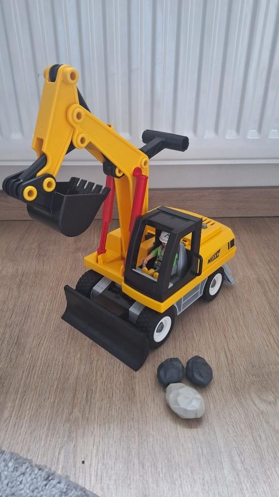 Playmobil Hijskraan / Graafmachine met figuur en stenen, Kinderen en Baby's, Speelgoed | Playmobil, Ophalen of Verzenden, Gebruikt