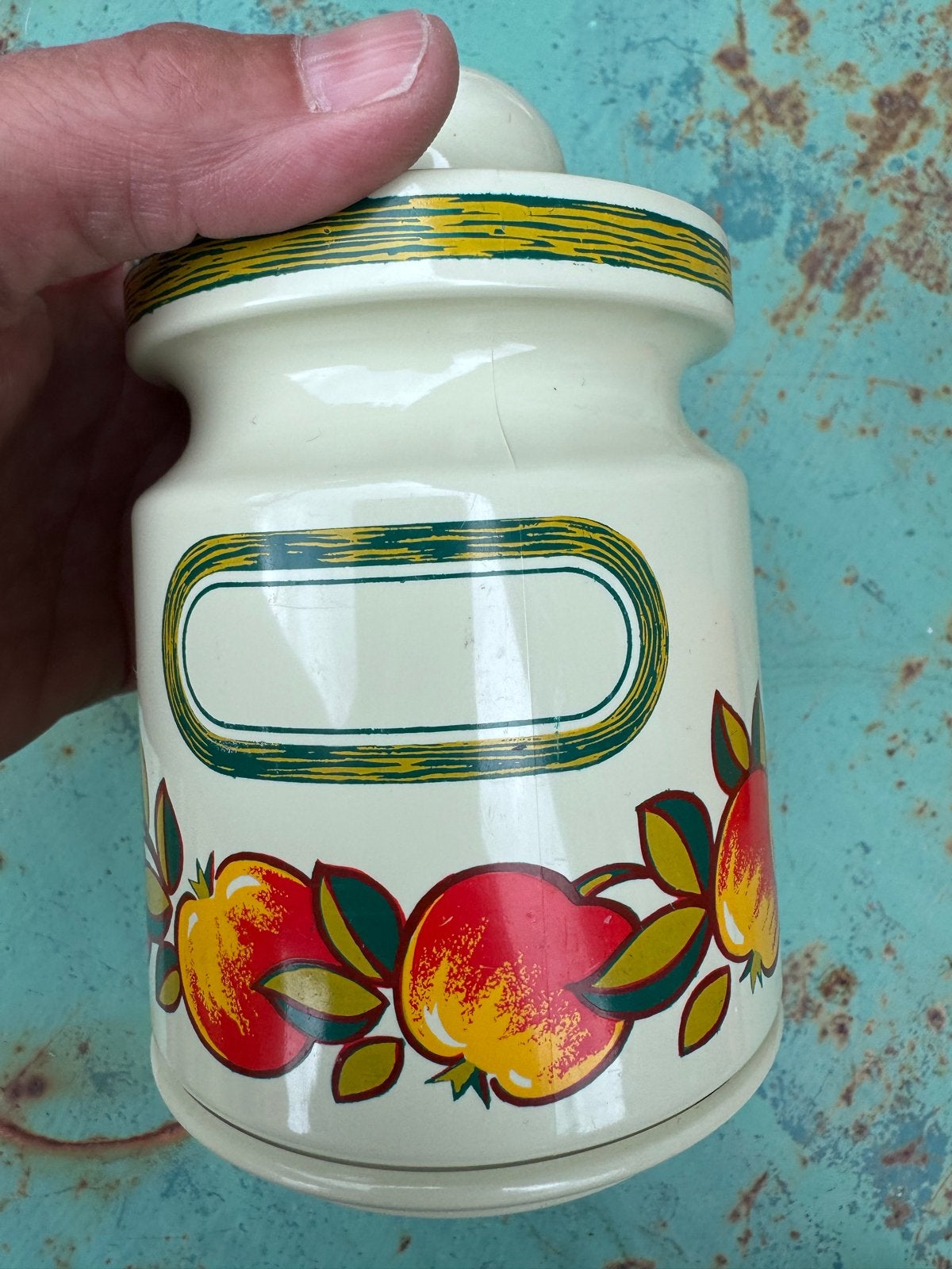 Retro vintage Emsa set met voorraadpot, 2 borden en eierdop, Ophalen of Verzenden, Gebruikt