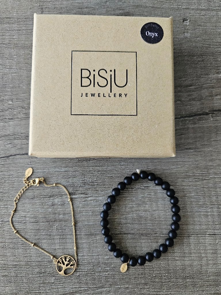 NIEUW armbanden set (2 stuks) van BISJU Onyx edelsteen, Overige materialen, Met bedels of kralen, Zwart, Nieuw