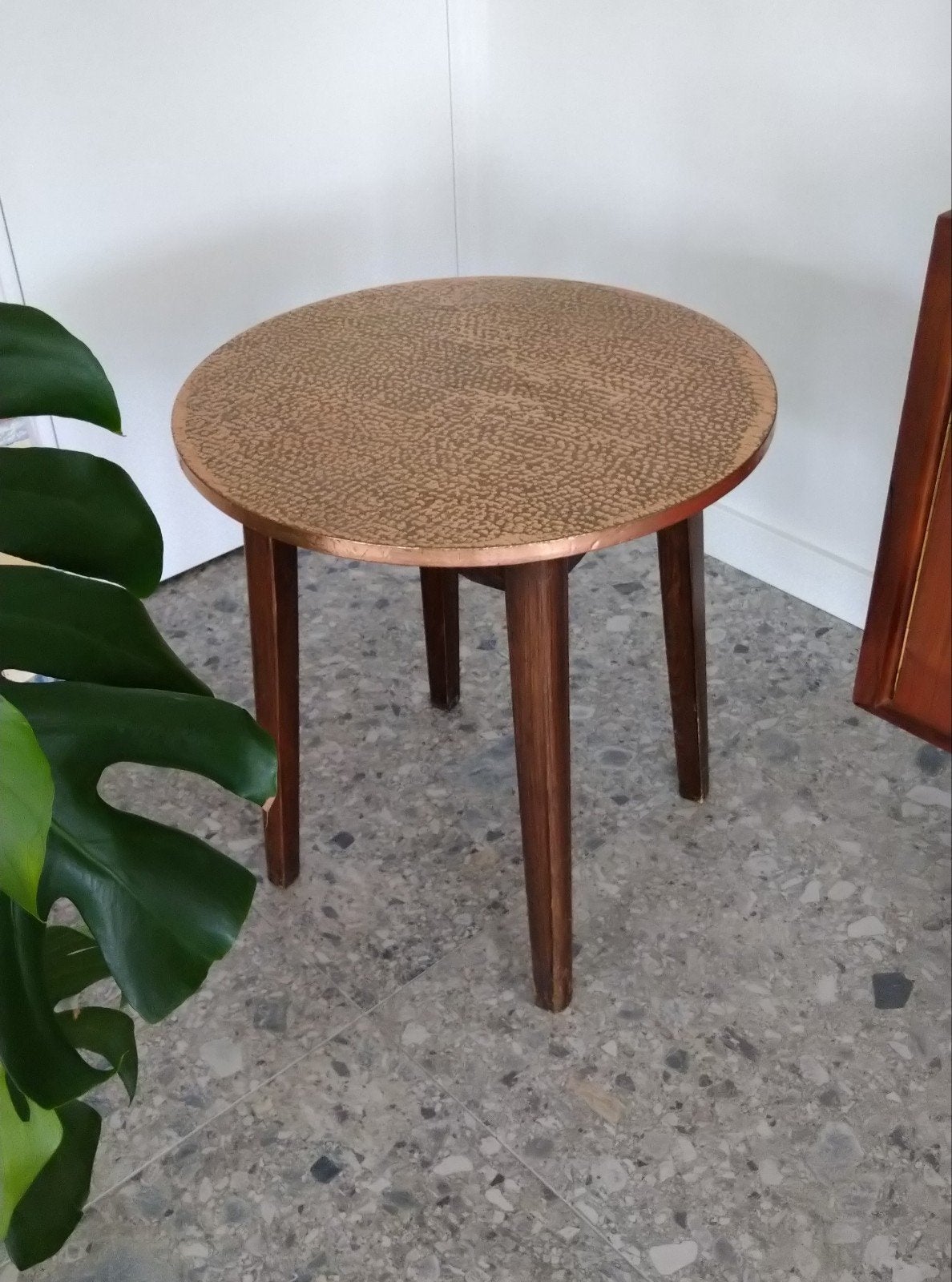 Midcentury 60s Retro Vintage Koper bijzettafel, Ophalen, Minder dan 55 cm, Gebruikt, Rond
