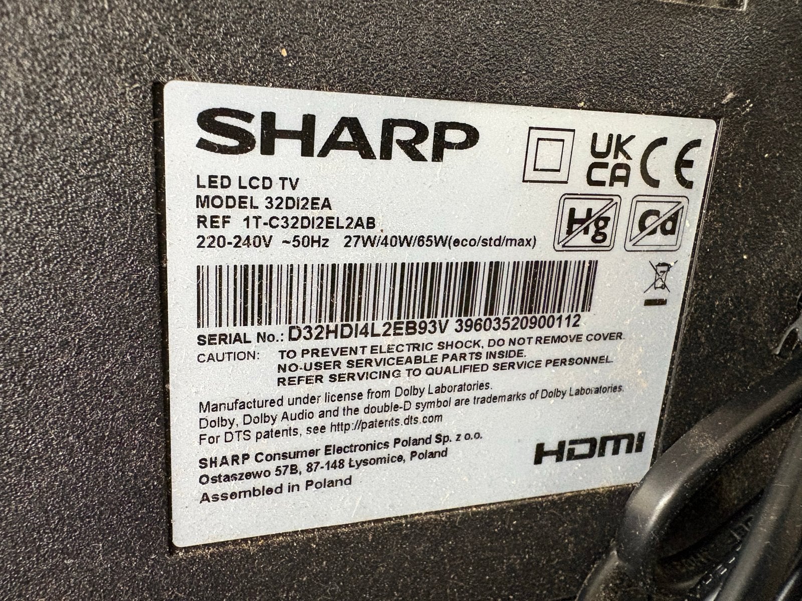 Sharp 32 inch LED LCD TV - Model 32DI2EA, Audio, Tv en Foto, Televisies, Ophalen, 50 Hz, HD Ready (720p), 80 tot 100 cm