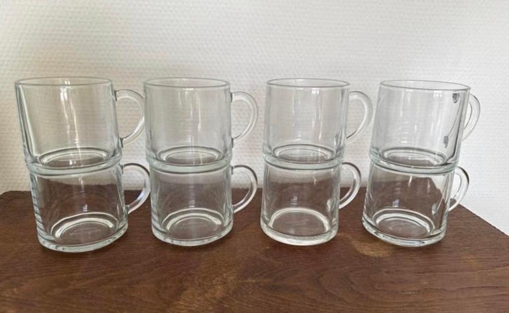 8 Douwe Egberts Pickwick thee glazen stapelbaar pickwick, Huis en Inrichting, Keuken | Servies, Ophalen, Glas of Glazen, Gebruikt