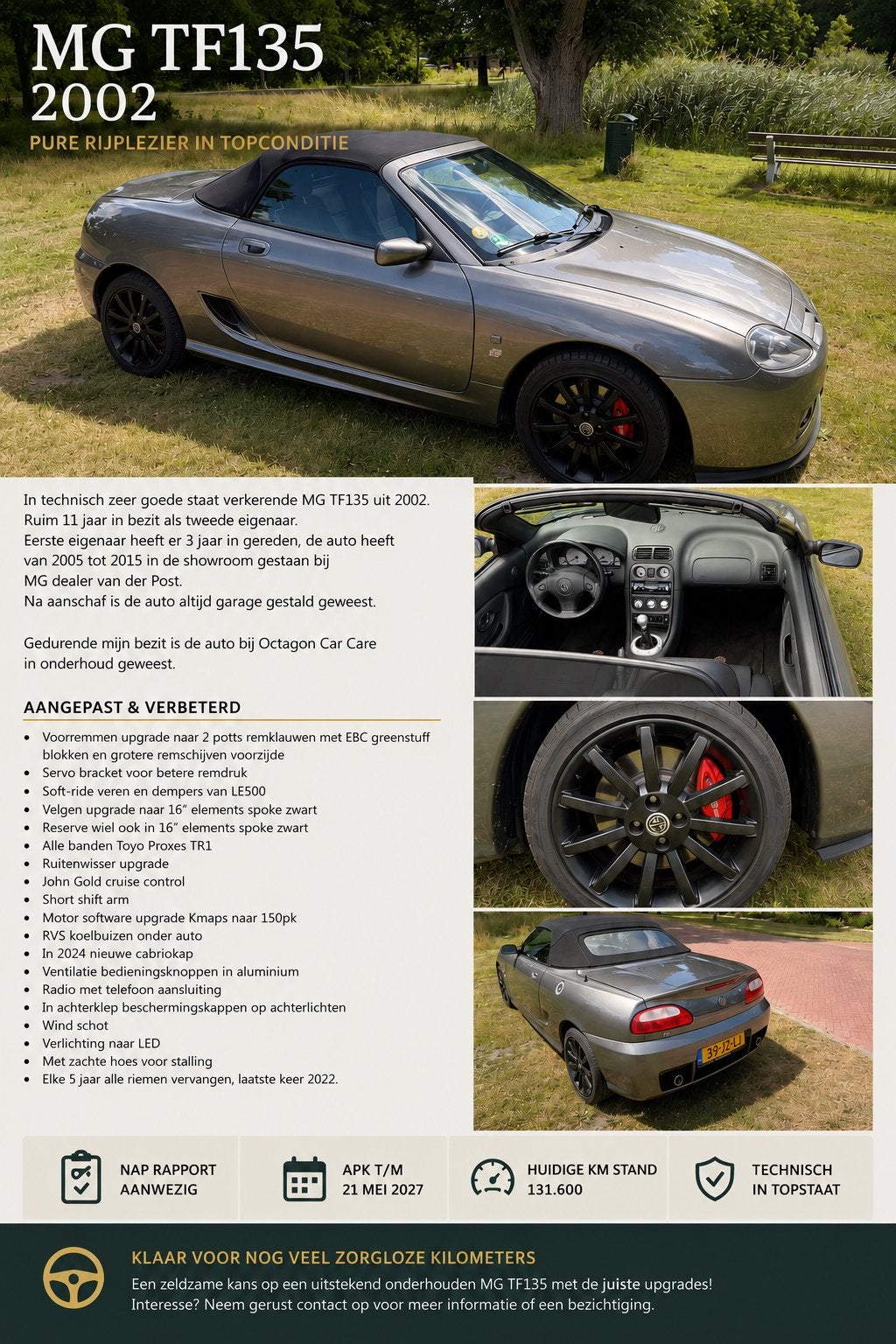 MG TF 1.8 I 135 2002 Grijs, Auto's, MG, 13 km/l, 40 €/maand, 4 cilinders, Cabriolet