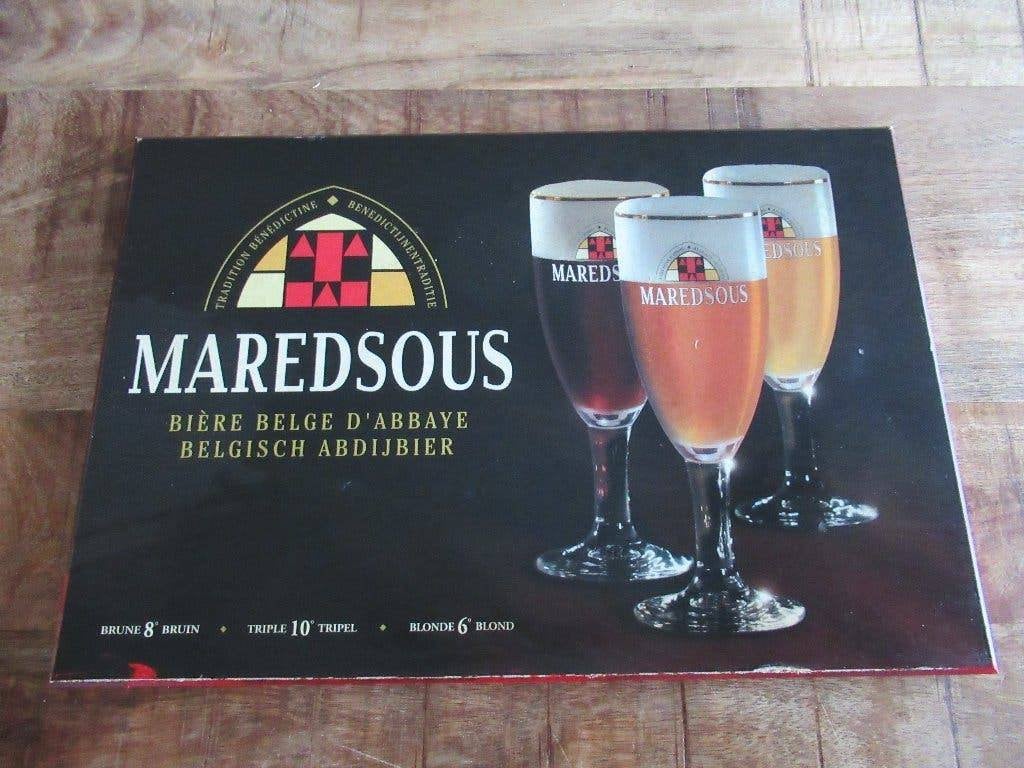 Maredsous Belgisch Bier plaat Bord houten Reclamebord 42x28, Verzamelen, Ophalen of Verzenden, Gebruikt, Reclamebord, Plaat of Schild