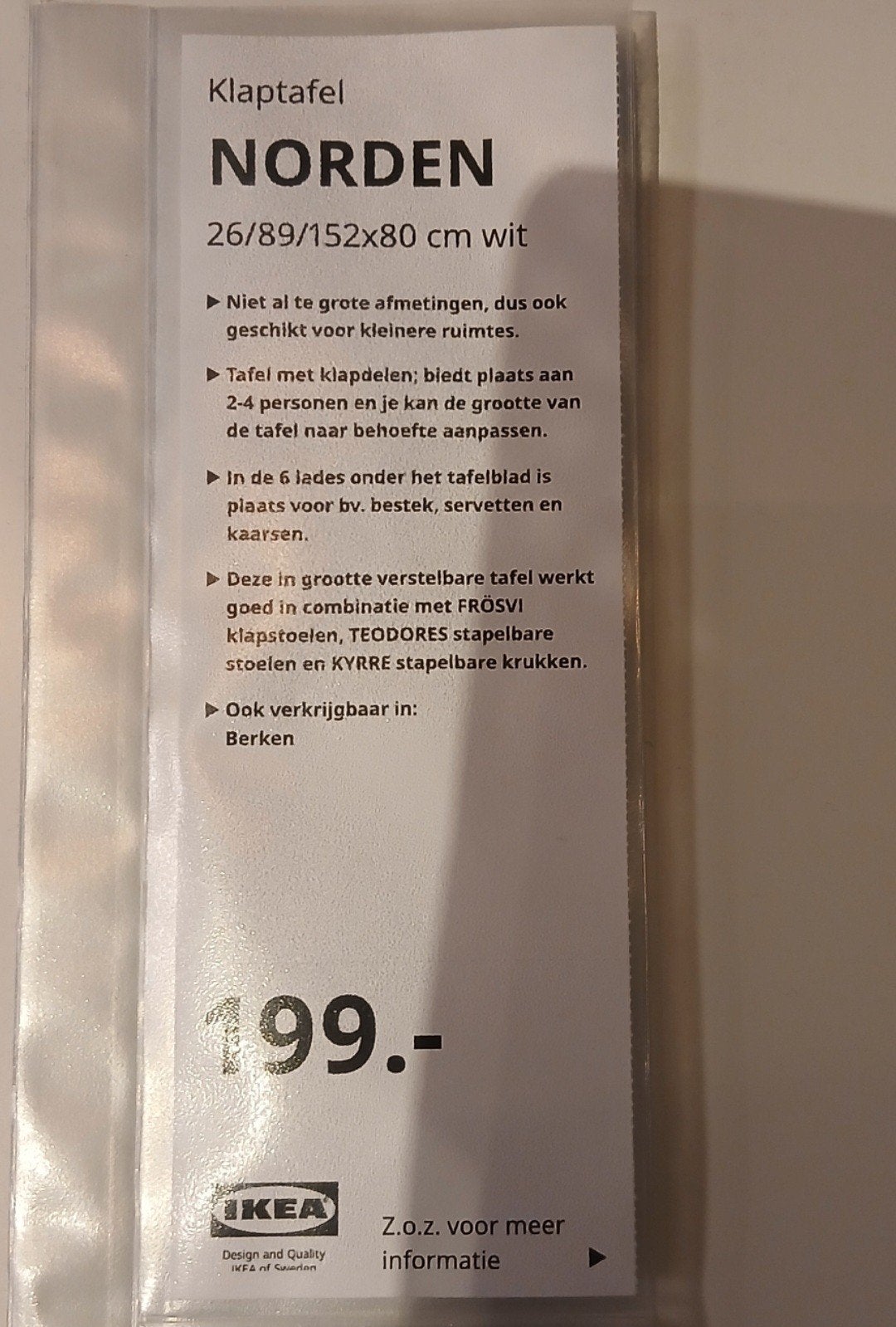 IKEA NORDEN klaptafel wit, Ophalen, 100 tot 150 cm, 50 tot 100 cm, Zo goed als nieuw