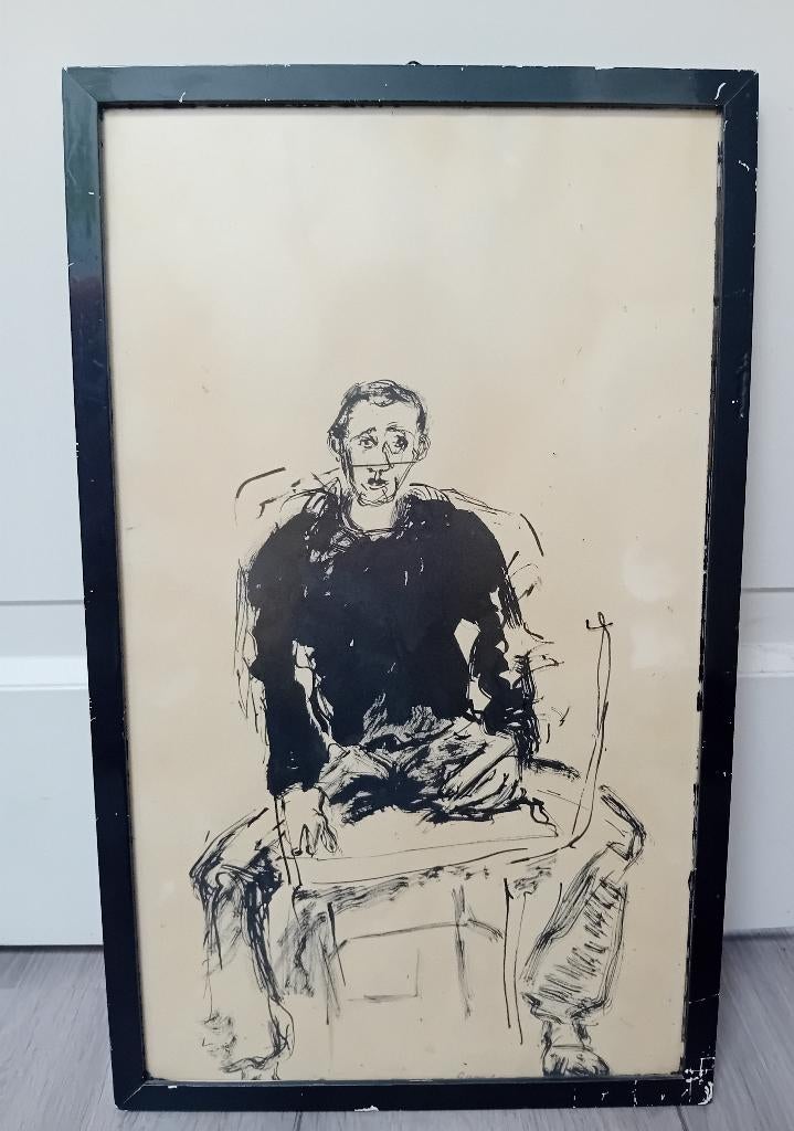 G.E. Luurtsema oude tekening in frame, Antiek en Kunst, Kunst | Tekeningen en Foto's, Ophalen of Verzenden