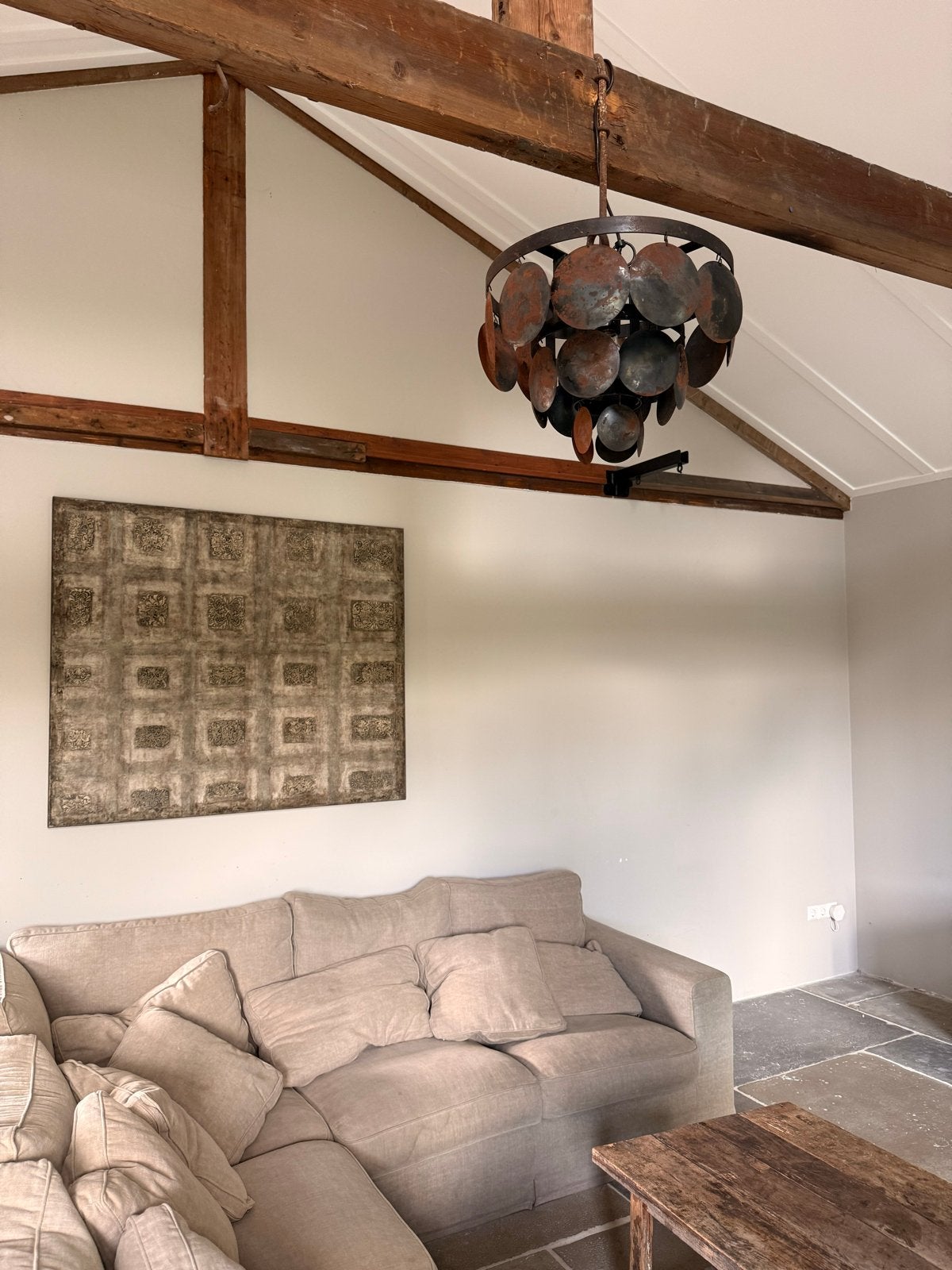 Industriële plafondlamp met robuust design, Ophalen of Verzenden, Gebruikt, Metaal