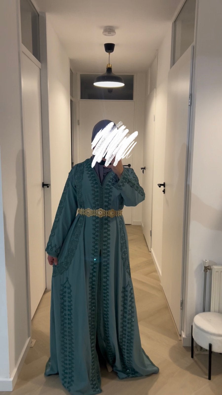 Marokkaanse jurk groene kleur maat s, Ophalen of Verzenden, Zo goed als nieuw, Blauw, Onder de knie