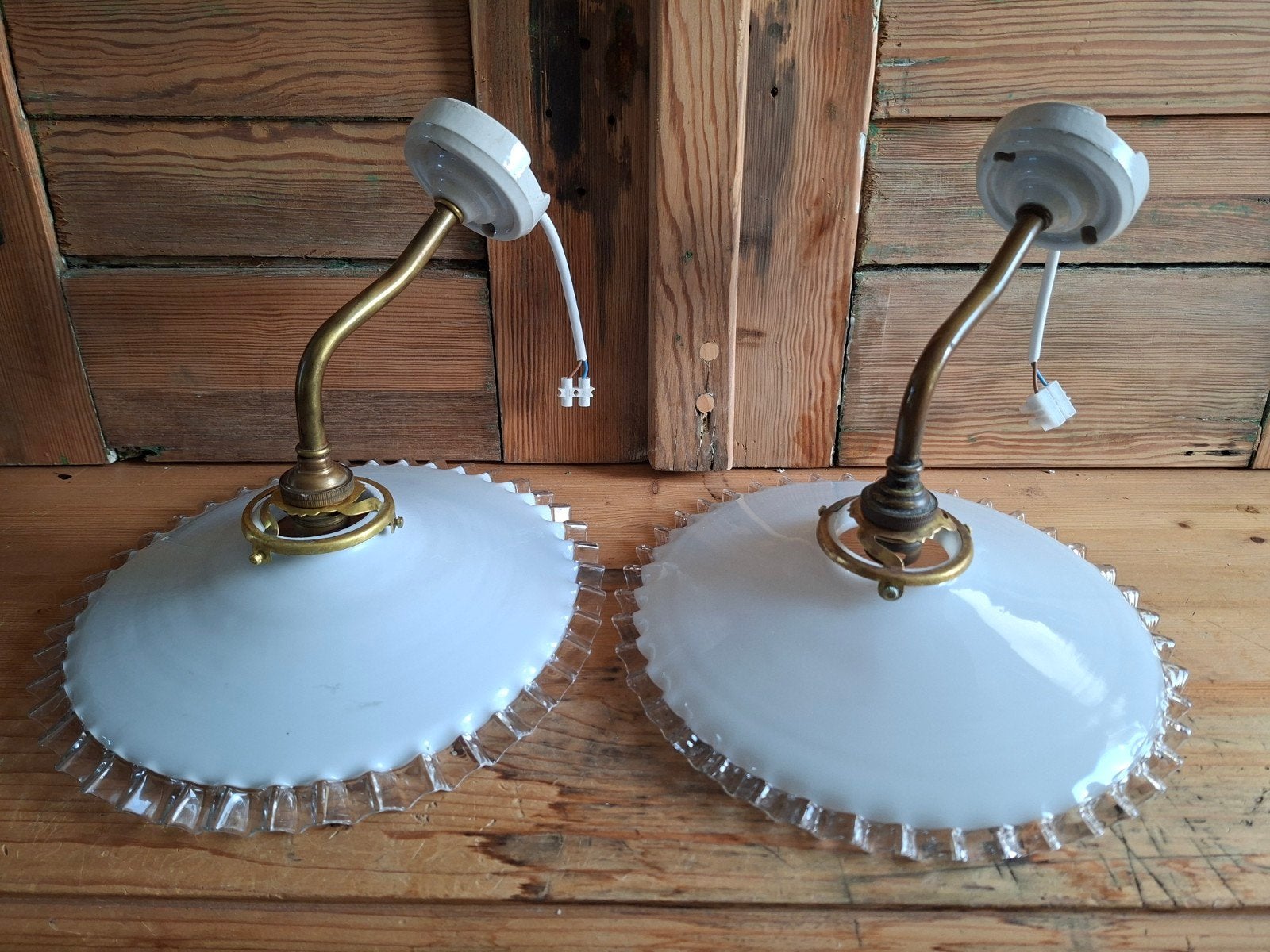 franse Opaline glazen wandlampen , kartel rand lampen, Ophalen of Verzenden