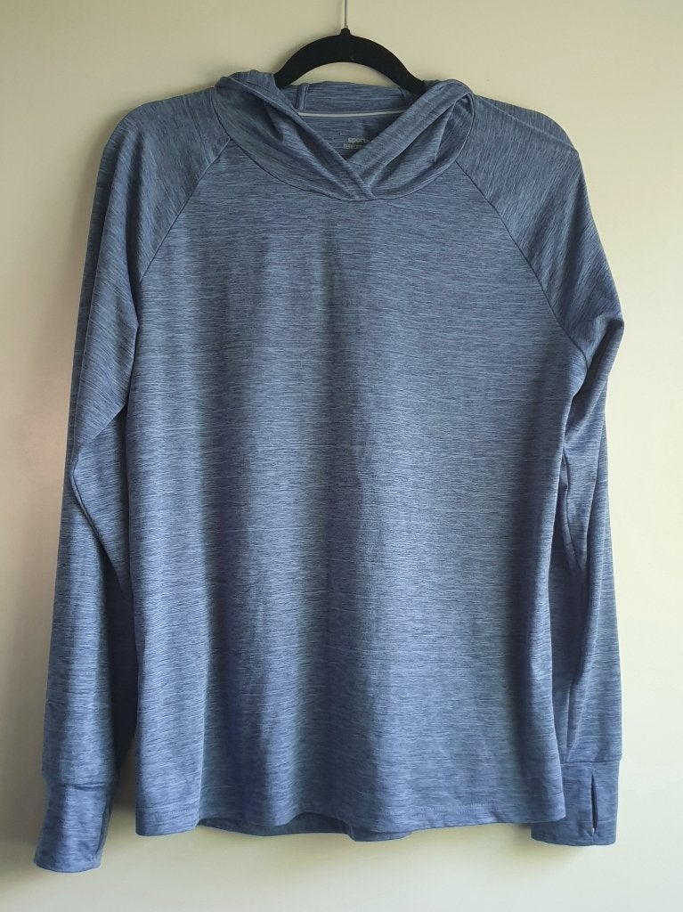 Tchibo hardloop shirt met kapuchon, rekbaar maat M, Kleding | Dames, Blauw, Ophalen of Verzenden, Zo goed als nieuw, Hardlopen of Fietsen