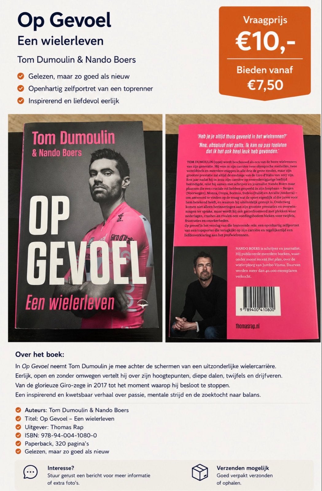 Op Gevoel: Een wielerleven - Tom Dumoulin & Nando Boers, Ophalen of Verzenden, Gelezen