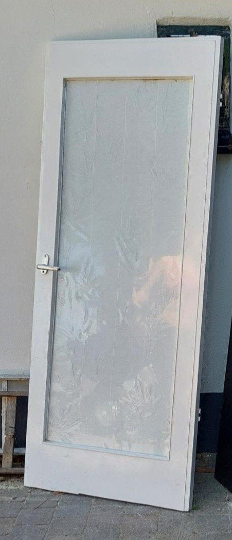 Deur met geëtst bamboe figuur glas, Doe-het-zelf en Verbouw, Deuren en Horren, Ophalen, Minder dan 80 cm, Binnendeur, Minder dan 200 cm