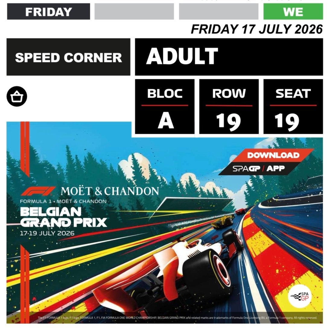 Vrijdag Ticket Zilver & Brons - Spa Francorchamp, F1 België, Twee personen