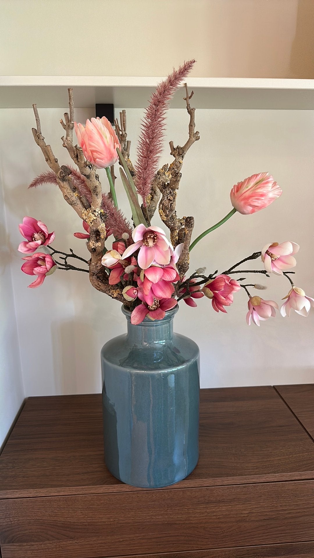 Zijdebloemen boeket inclusief vaas, Ophalen, Zo goed als nieuw