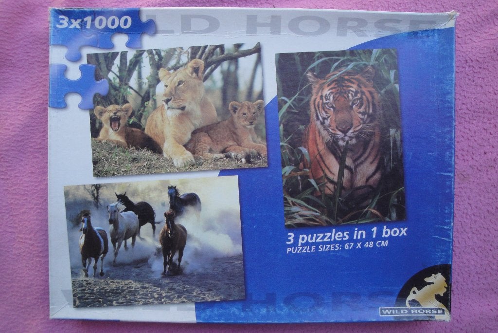 WILD HORSE PUZZLE BOX 3x 1.000 stukjes voor 3,50euro., Ophalen of Verzenden, 500 t/m 1500 stukjes, Zo goed als nieuw, Legpuzzel