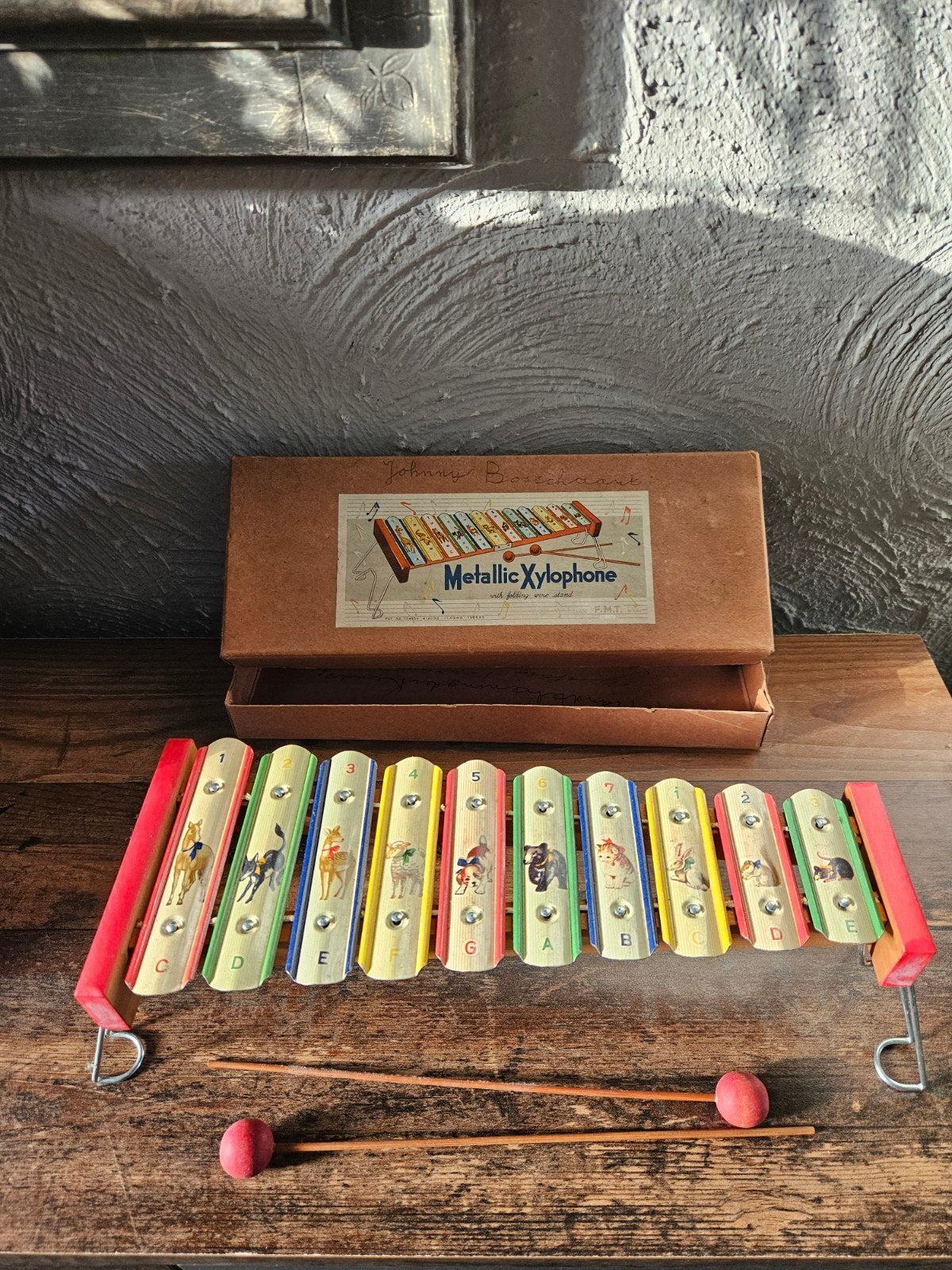 Prachtig vintage Metallic Xylofoon met Dierenafbeeldingen, Ophalen of Verzenden
