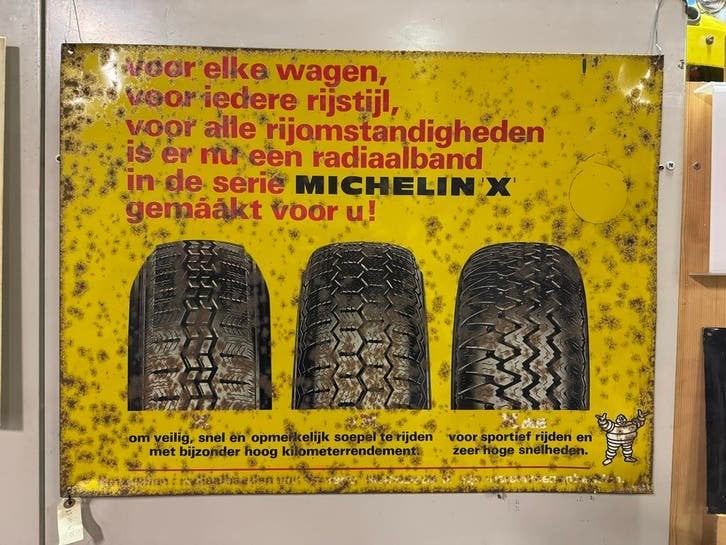 Vintage Michelin X Reclamebord, Verzamelen, Reclamebord, Gebruikt, ., Ophalen of Verzenden