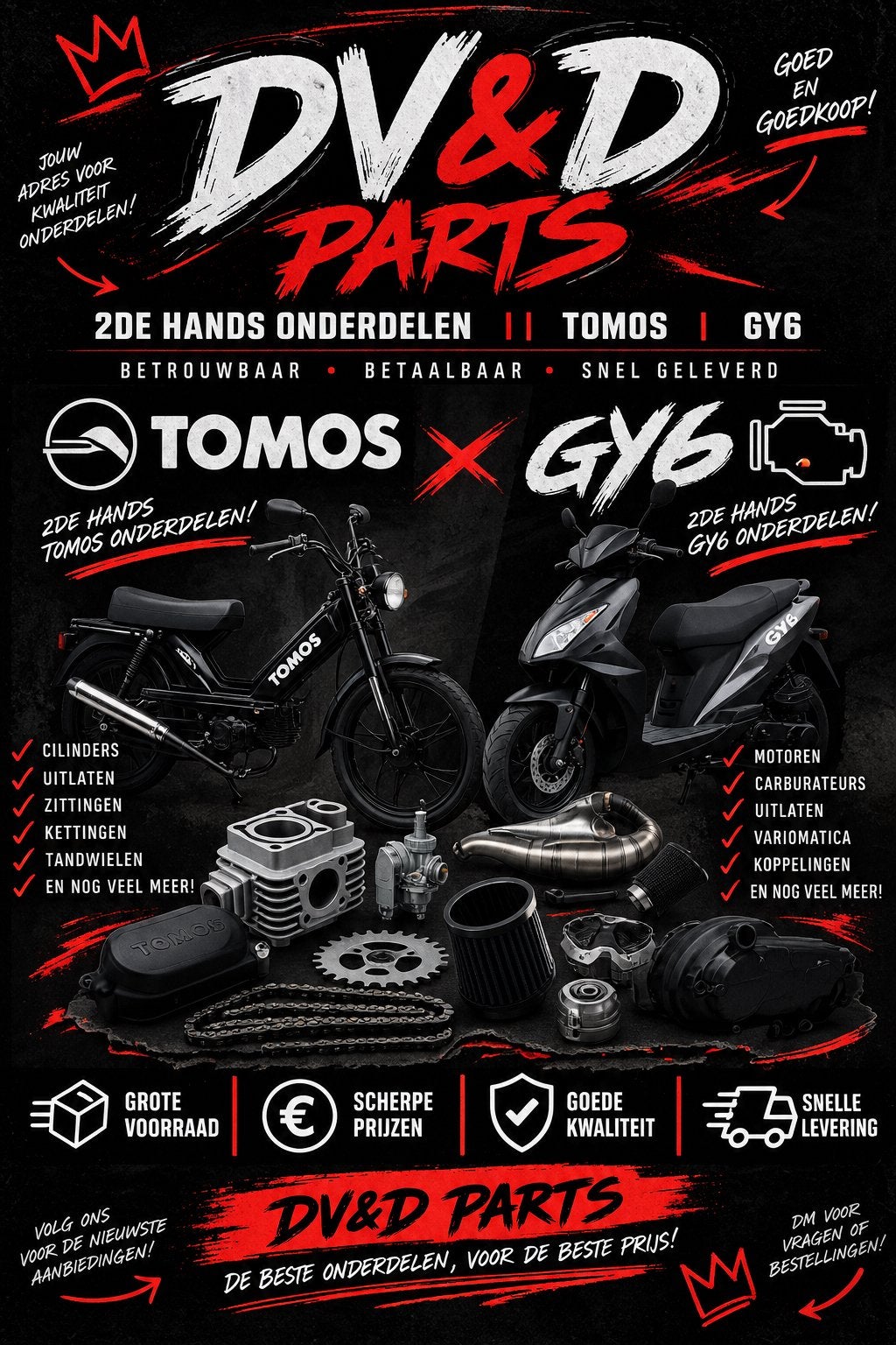 DV&D parts opruiming grote partij tomos em gy6 onderdelen., Ophalen of Verzenden, Overige typen