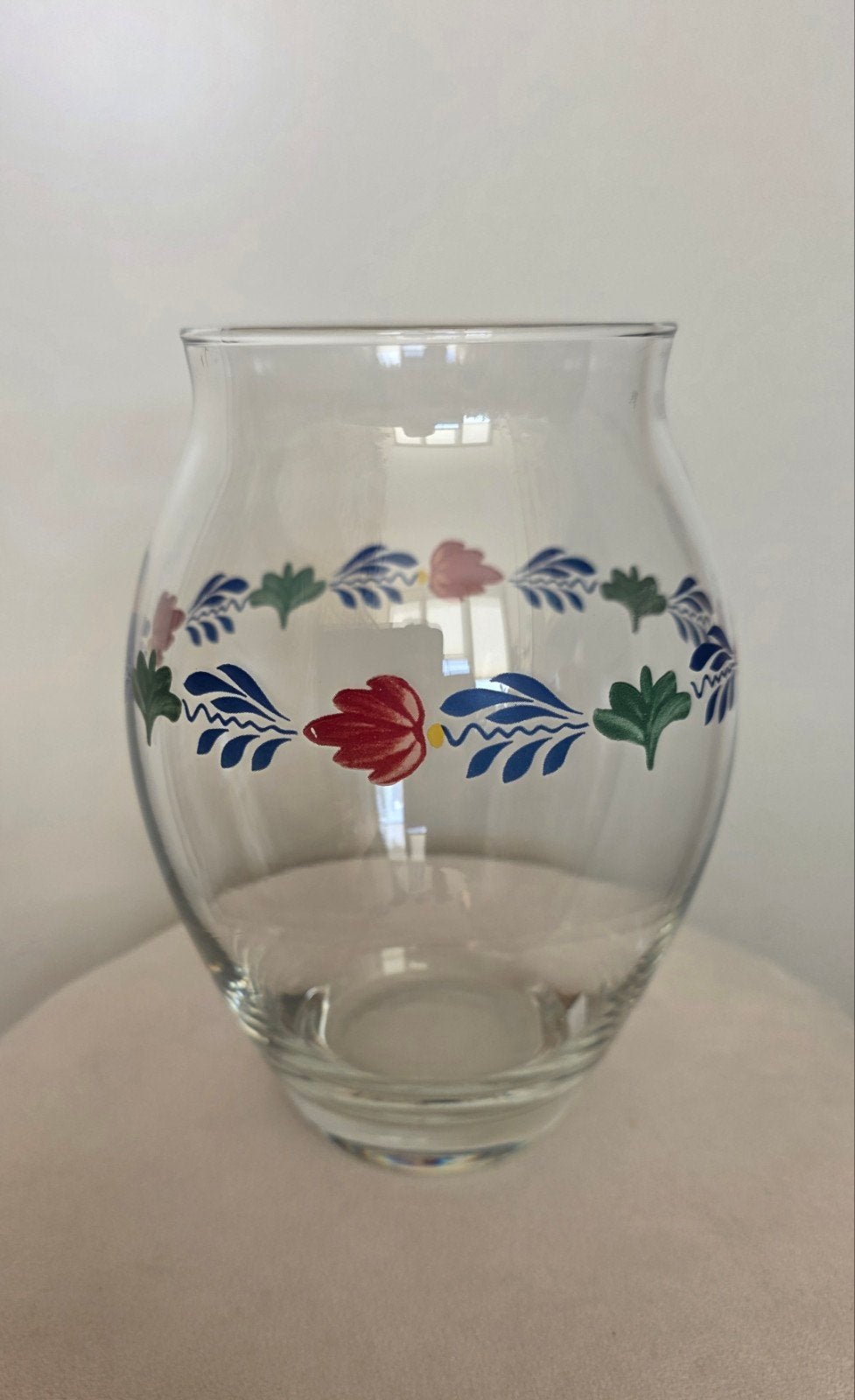 Puntgave vaas met boerenbont, Ophalen of Verzenden, Zo goed als nieuw, Glas, Landelijk/Boerenbont