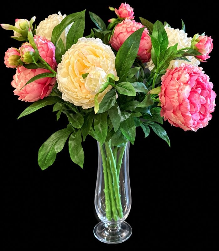 SALE!!! Klassieke vaas vol zijde pioenrozen bloemen VdlM, Roze, Ophalen of Verzenden, Boeket, Inclusief kunstbloemen