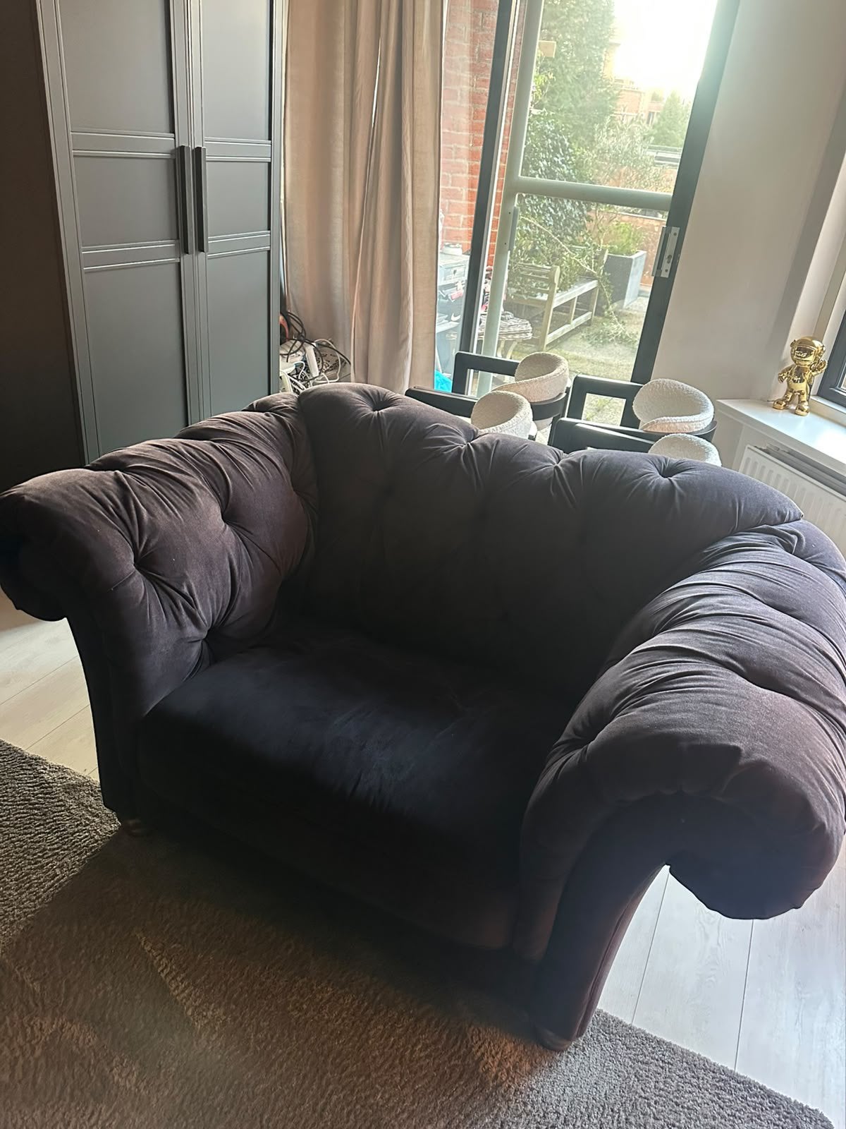 Bankstel + fauteuil (loveseat) zwart fluweel, Ophalen, Gebruikt