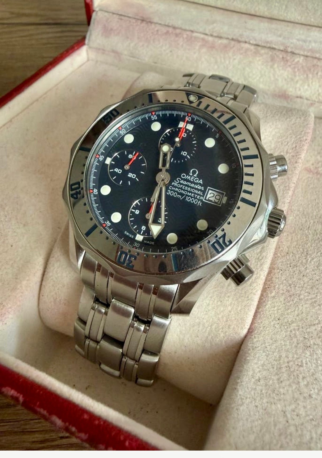Omega Seamaster Diver 300M Chrono – Full Set & Garantie, Sieraden, Tassen en Uiterlijk, Staal, Staal, Polshorloge, Ophalen of Verzenden