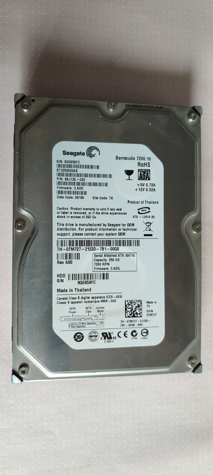 Seagate Barracuda 7200.10 250GB SATA HDD, Computers en Software, Harde schijven, Intern, Gebruikt, Server, 250 GB