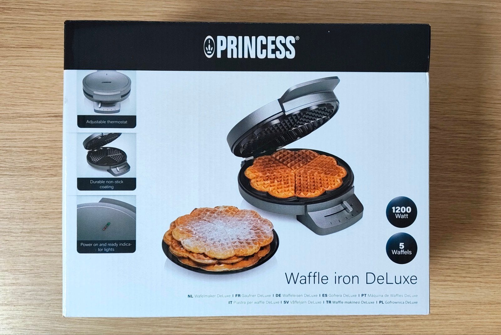 Wafelijzer - Nieuw in doos - Princess De Luxe - 1200W voor 5, Ophalen, Nieuw