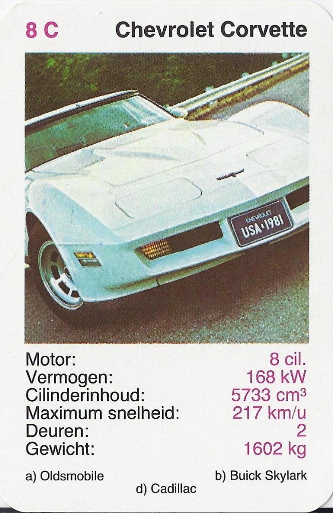 Kw3032 autokaartje 8c chevrolet corvette, Ophalen of Verzenden, Zo goed als nieuw, Auto's