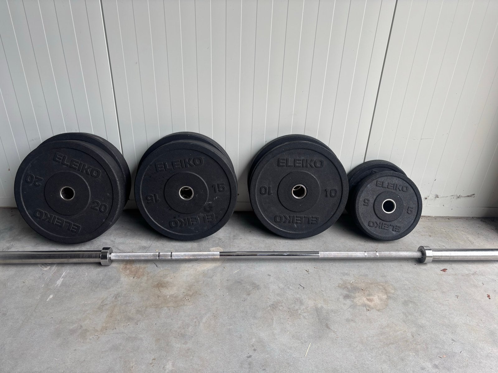 100 kg Eleiko XF Bumperset met halterstang, Eleiko, Gebruikt, Eleiko, Ophalen of Verzenden