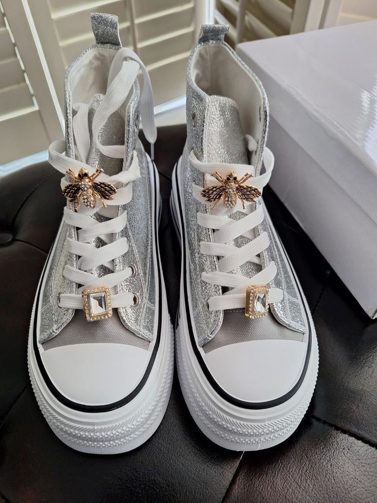 Zilveren glitter sneakers maat 40, Overige kleuren, Ophalen of Verzenden, Sneakers of Gympen, Onbekend