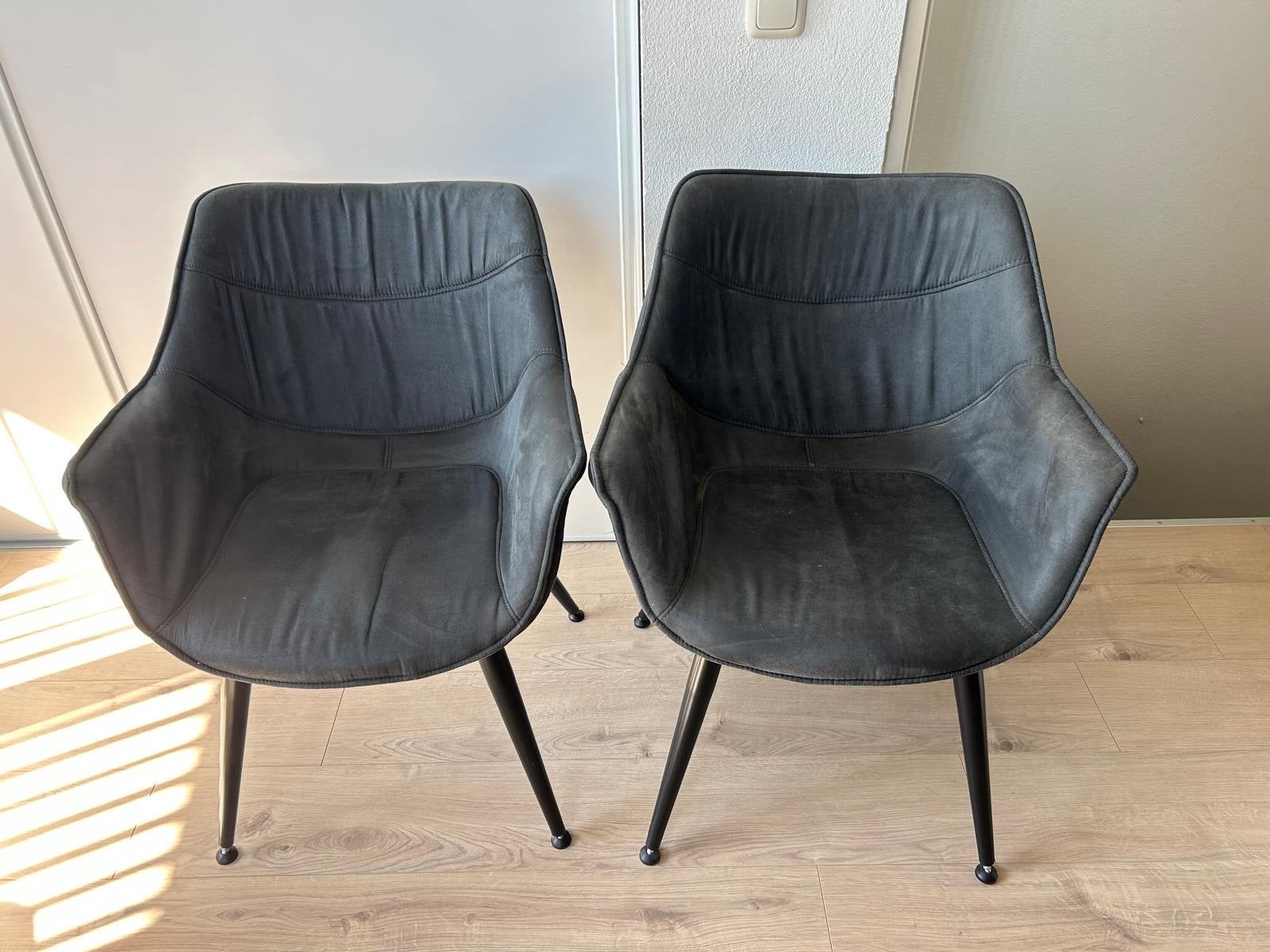 Eetkamerstoelen - 2x Grijs en 2x Bruin, Ophalen, Gebruikt, Bruin, Vier