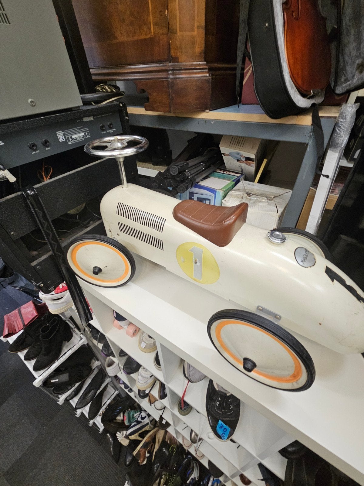 Vintage Trapauto Raceauto Crème met Nummer 1, Ophalen of Verzenden, Gebruikt