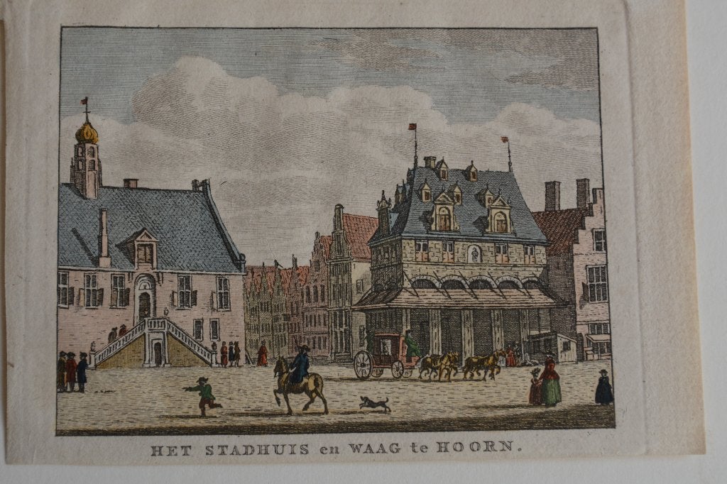 HOORN STADHUIS WAAG Mooie gravure J. Bulthuis F. Bendorp GU2, Antiek en Kunst, Kunst | Etsen en Gravures, Verzenden, Stadsgezicht