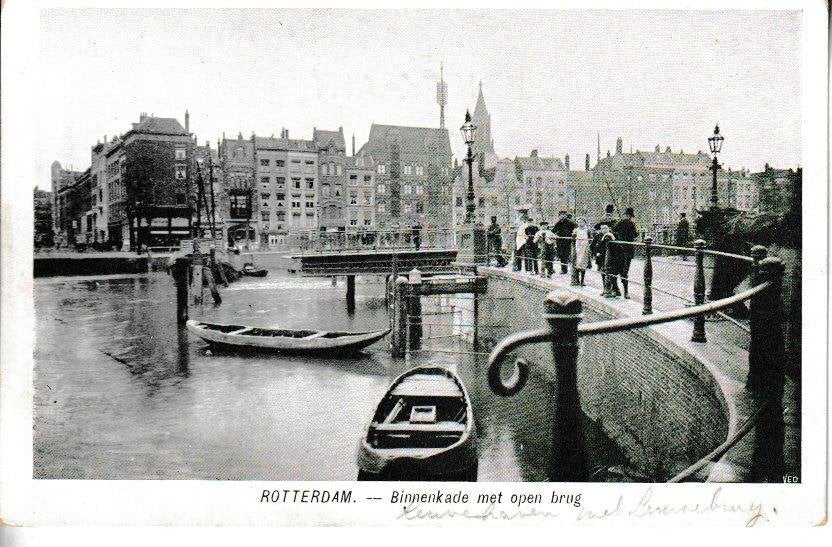 ROTTERDAM - BINNENKADE met OPEN BRUG, Ophalen of Verzenden, 1920 tot 1940, Ongelopen, Zuid-Holland