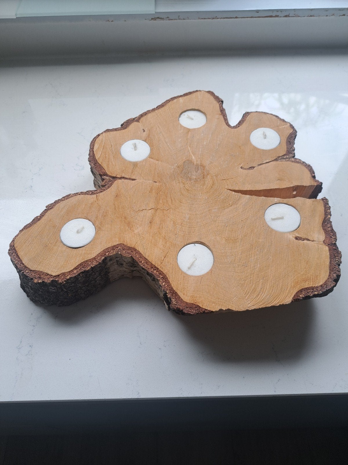 Unieke houten boomstam waxinelichthouder voor 5 kaarsjes, Bruin, Overige merken, Waxinelichthouder, Ophalen of Verzenden