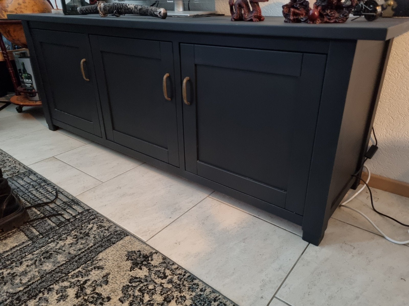 Chique matzwart dressoir - 190 cm breed, Ophalen, Met deur(en), 150 tot 200 cm, Zo goed als nieuw