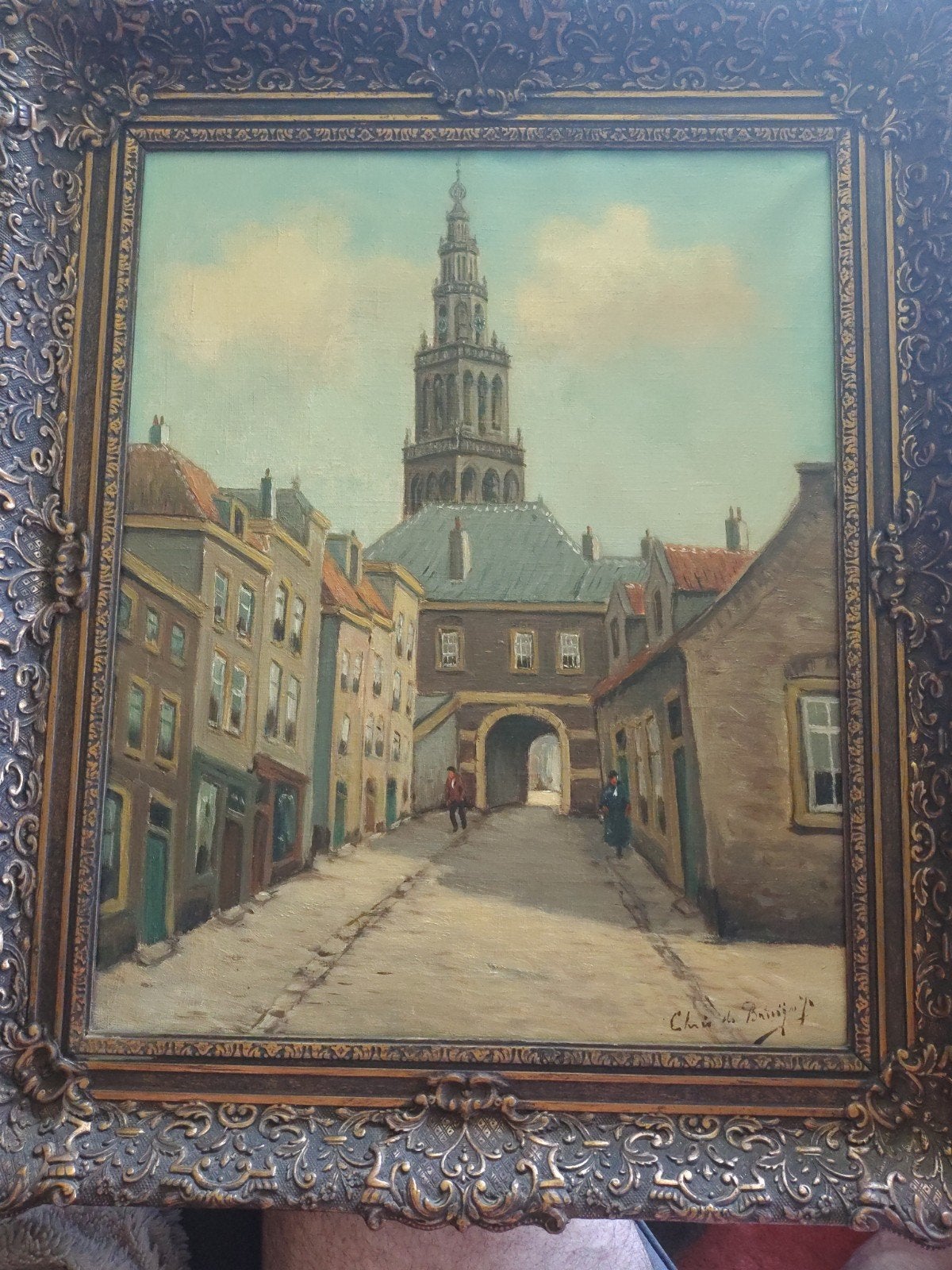 Sfeervol Stadsgezicht Groningen met Martinitoren, Antiek en Kunst, Ophalen of Verzenden