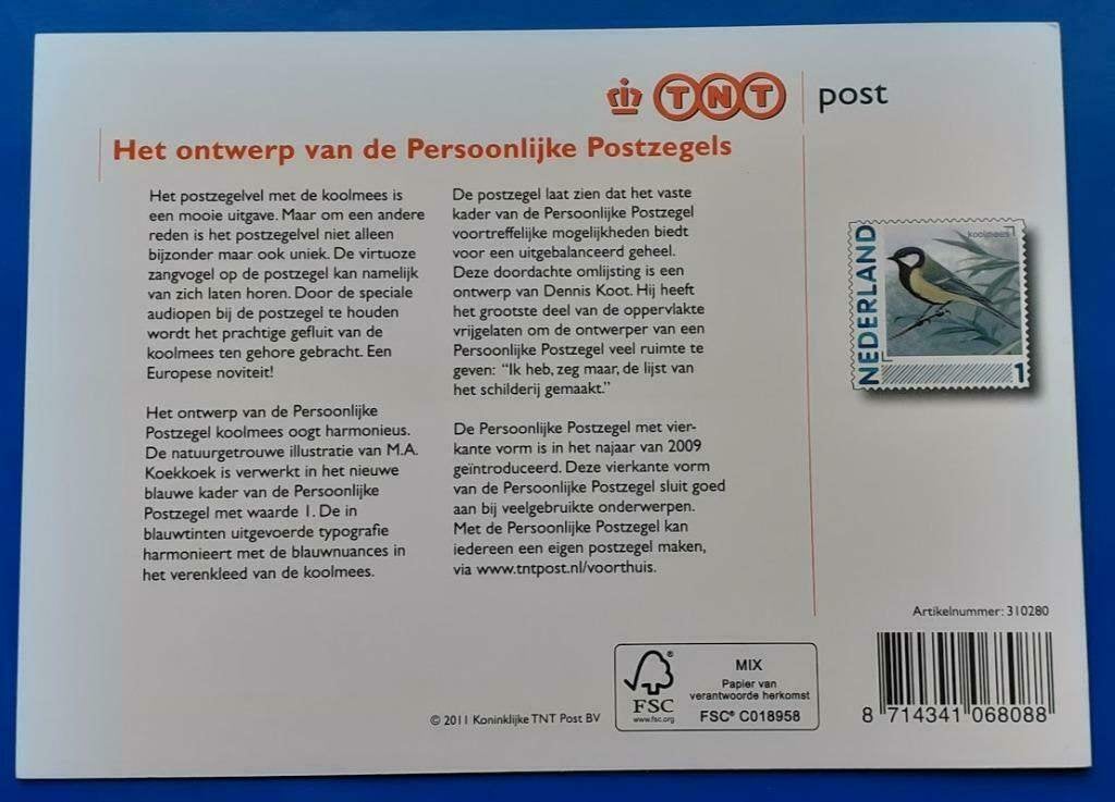Postzegelmapje 430 - Persoonlijke Postzegels Koolmees - 2011, Postzegels en Munten, Postzegels | Nederland, Verzenden, Na 1940
