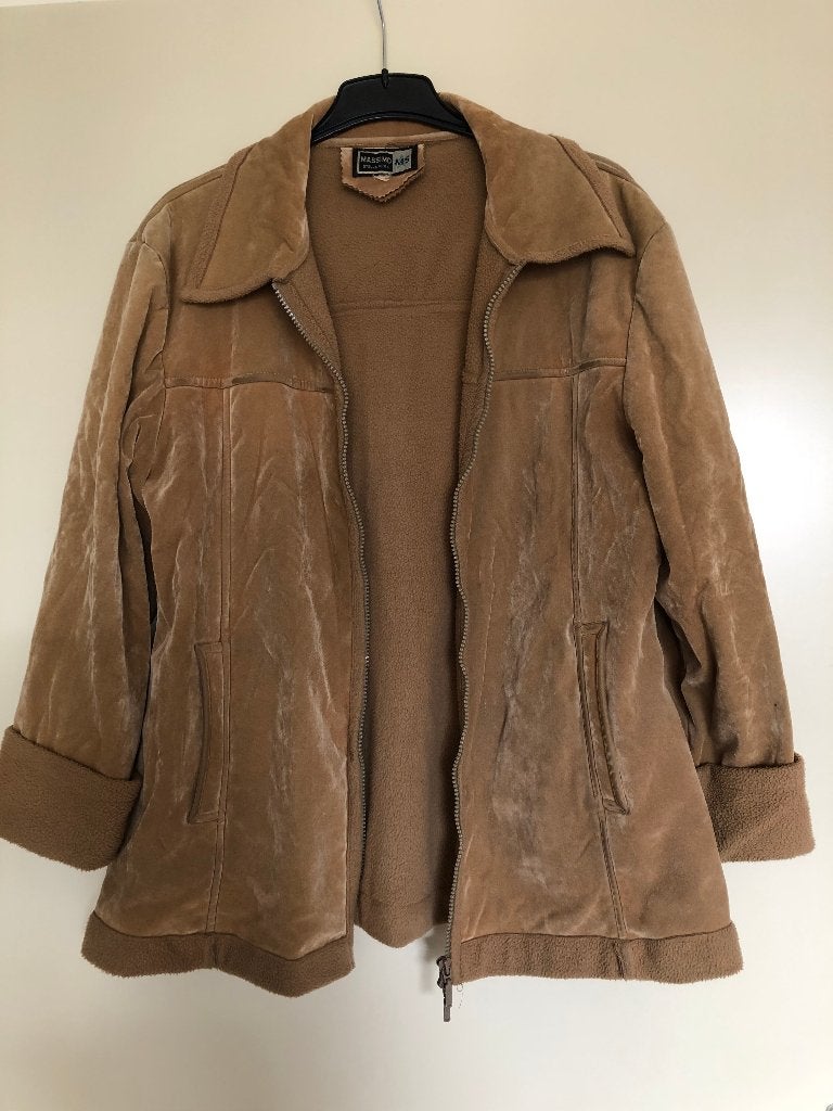 Vintage suède jas, gevoerd, maat 38-40, beige, Ophalen of Verzenden, Zo goed als nieuw, Maat 38/40 (M), Beige