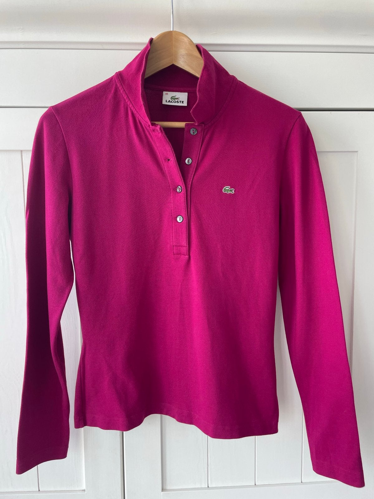 Lacoste polo shirt lange mouwen fuchsia maat 40, Kleding | Dames, Maat 38/40 (M), Ophalen of Verzenden, Zo goed als nieuw, Lange mouw