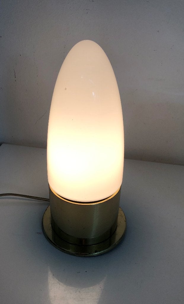 Prachtige tafellamp met Opaalglas en Messing Voet, Ophalen of Verzenden