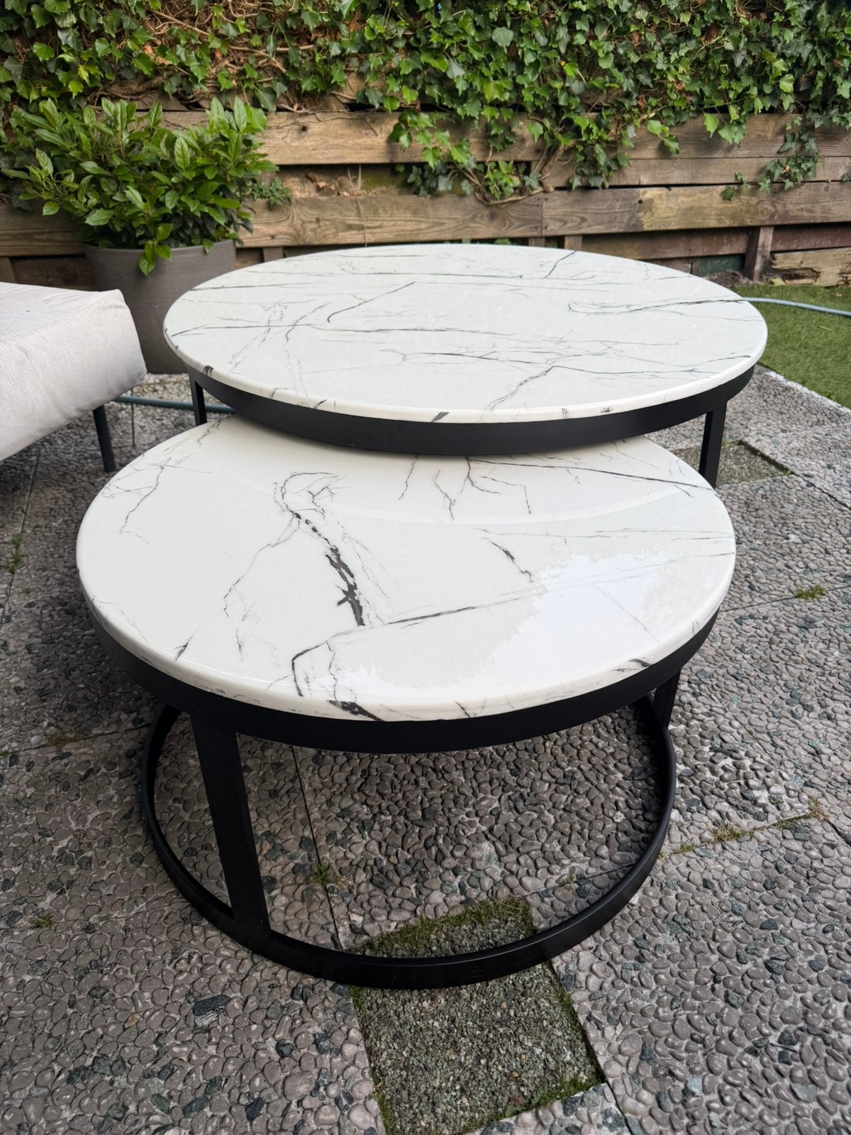 2x Salon Tafel met masief Marmer Blad - 70 & 90 cm, Overige materialen, Rond, Zo goed als nieuw, Minder dan 50 cm