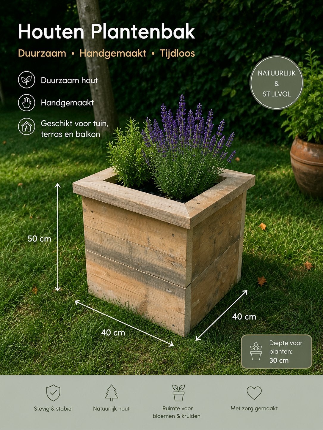 Thuisbezorgd! Houten Plantenbak - Duurzaam & Handgemaakt, Tuin en Terras, Bloembakken en Plantenbakken, Ophalen, Balkon, Minder dan 60 cm