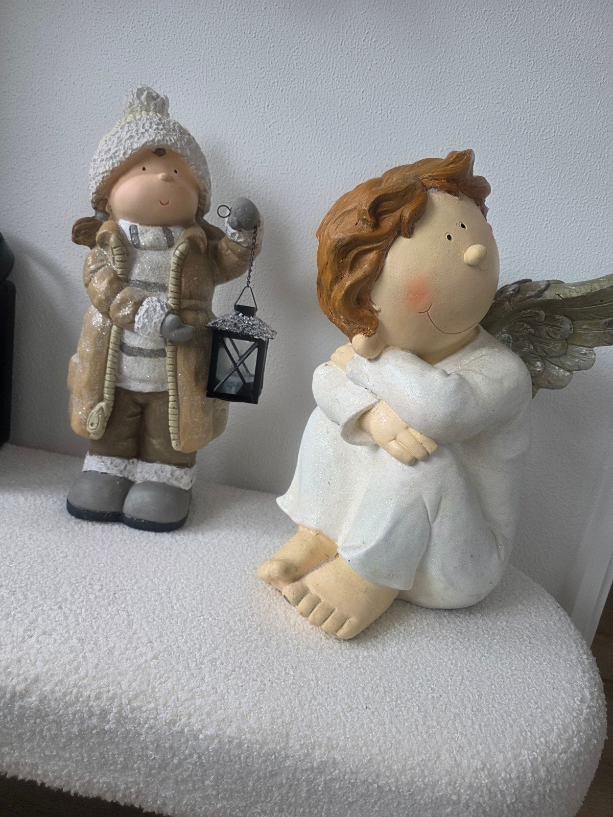 Kerst beelden  met waxine   en Engel van keramiek Steen, Diversen, Ophalen, Zo goed als nieuw